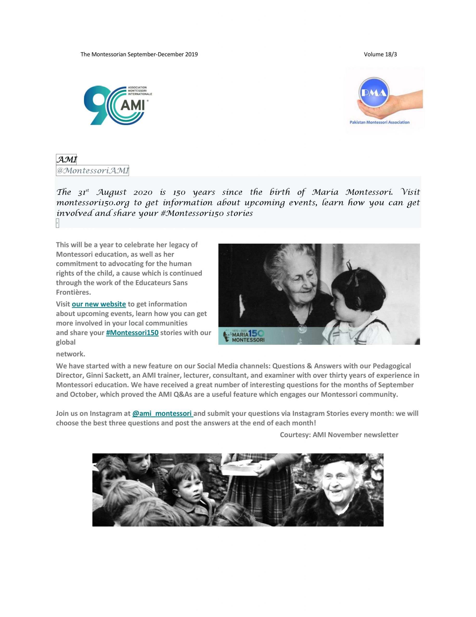Montessorian September Dec 2019 Pakistan Montessori Association Montessorian September Dec 2019 Pakistan Montessori Association
